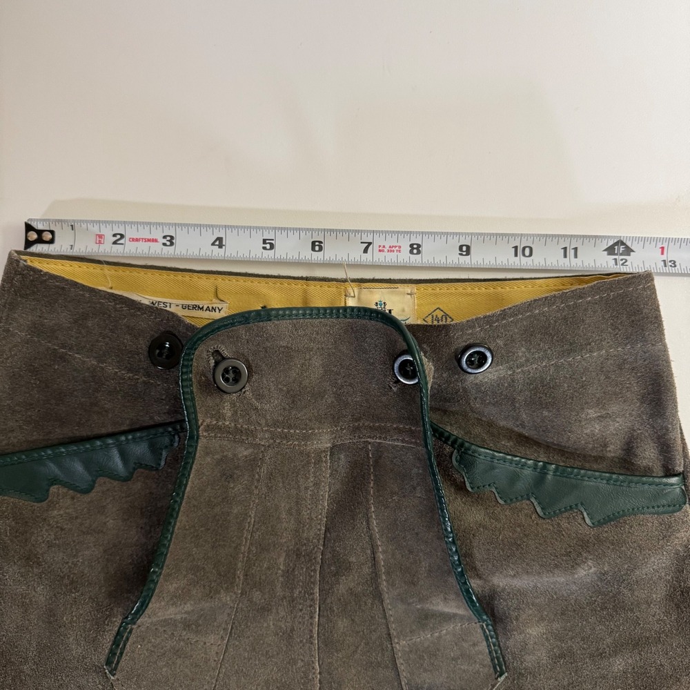 Vintage German Lederhosen Grey Suede Leather Shorts Tie Sides 25" Waist - Picture 2 of 9